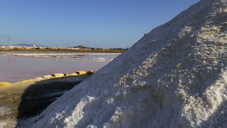 scenic view of saline of paceco salt pans italian nature reserve in province of trapani, pedestal up