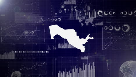 uzbekistán país antecedentes corporativos con elementos abstractos de gráficos de análisis de datos i mostrando análisis de datos video tecnológico con globo, crecimiento, gráficos, datos estadísticos del país de uzbekistán