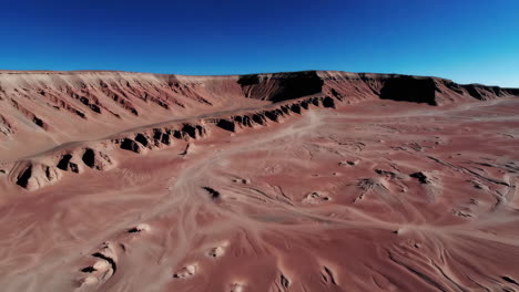 vast desert landscape with red rock formations and clear blue sky