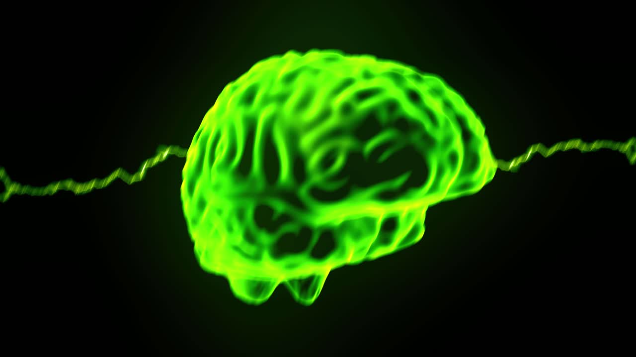 holograma cerebral chispas giratorias relámpago electricidad dolor de cabeza bucle neuronal 4k