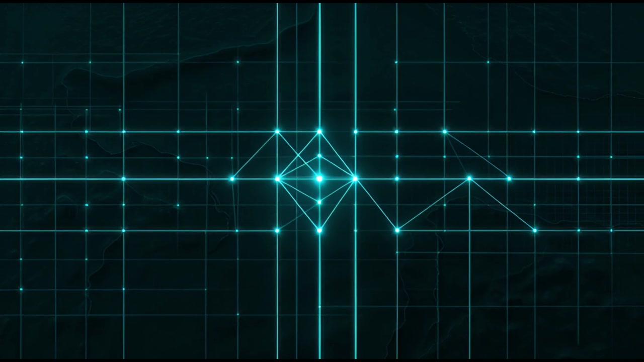 Abstract Digital Network Grid Expanding with Glowing Nodes