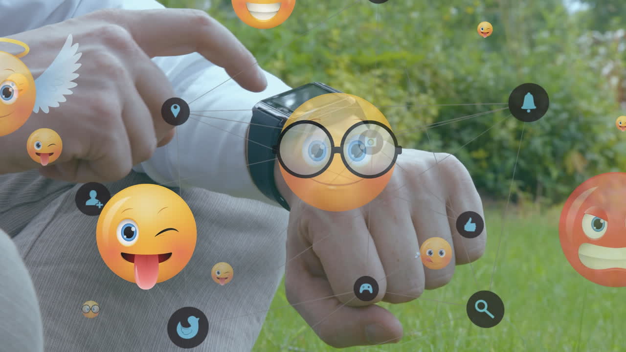 스마트 워치를 사용하는 백인 남성에 대한 미디어 아이콘의 애니메이션