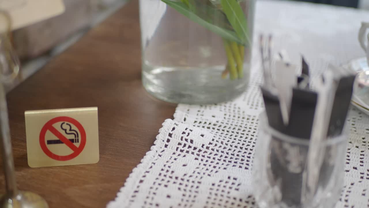 A no smoking sign on a table