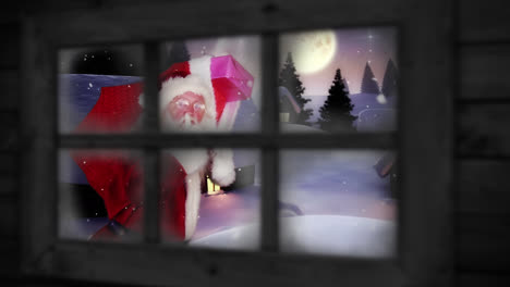 papá noel caminando por la ventana