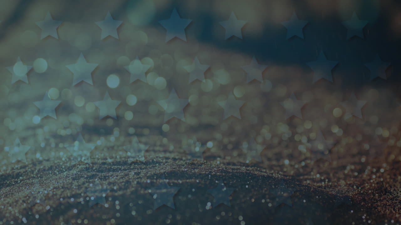 animación de las estrellas de la bandera estadounidense sobre la arena brillante que cae en el fondo