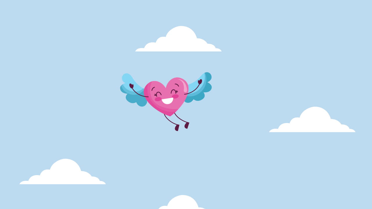 사랑의 마음으로 발렌타인 카드 비행 캐릭터