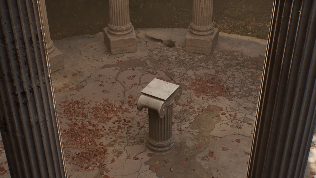 Descending into ancient greek ruins with ionic columns