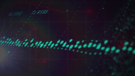procesamiento de datos y punto de luz contra rastros de luz roja sobre la red de cuadrícula sobre fondo azul