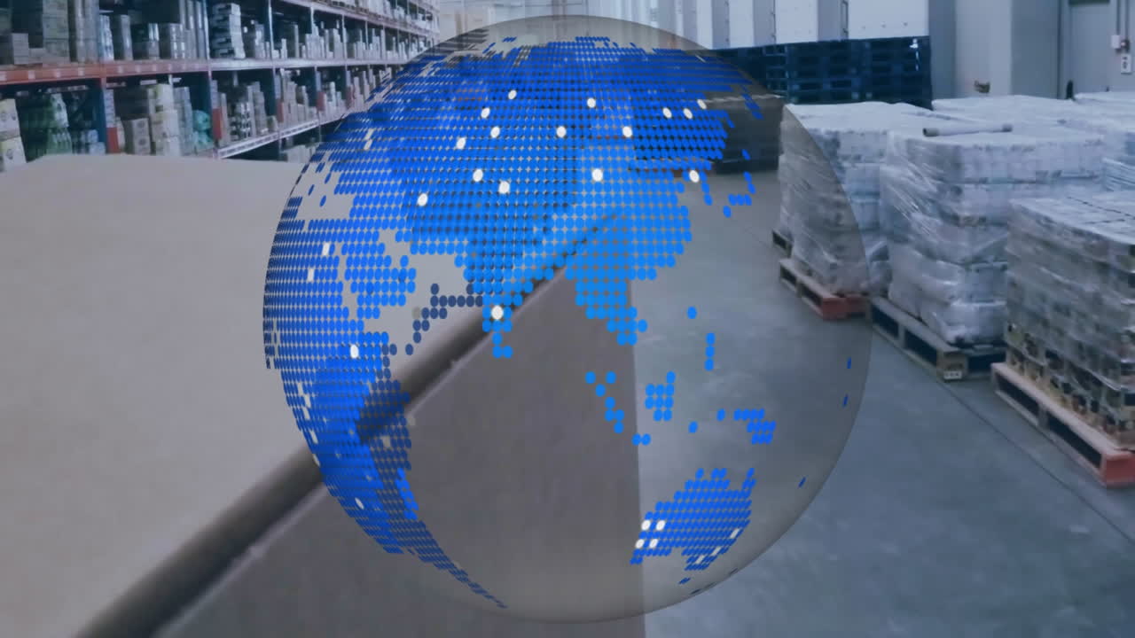 배경 에 있는 창고 에 대한 회전 하는 지구 의 디지털 구성