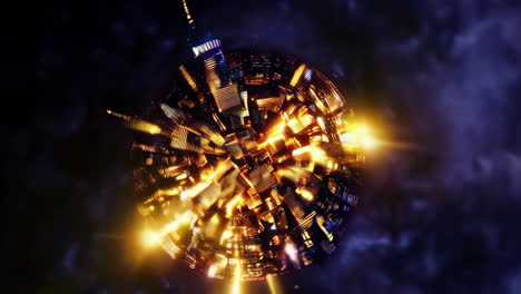 golden city sphere at night