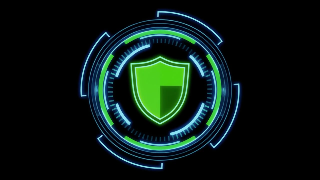 Animated Digital Security Shield Icon with Futuristic HUD