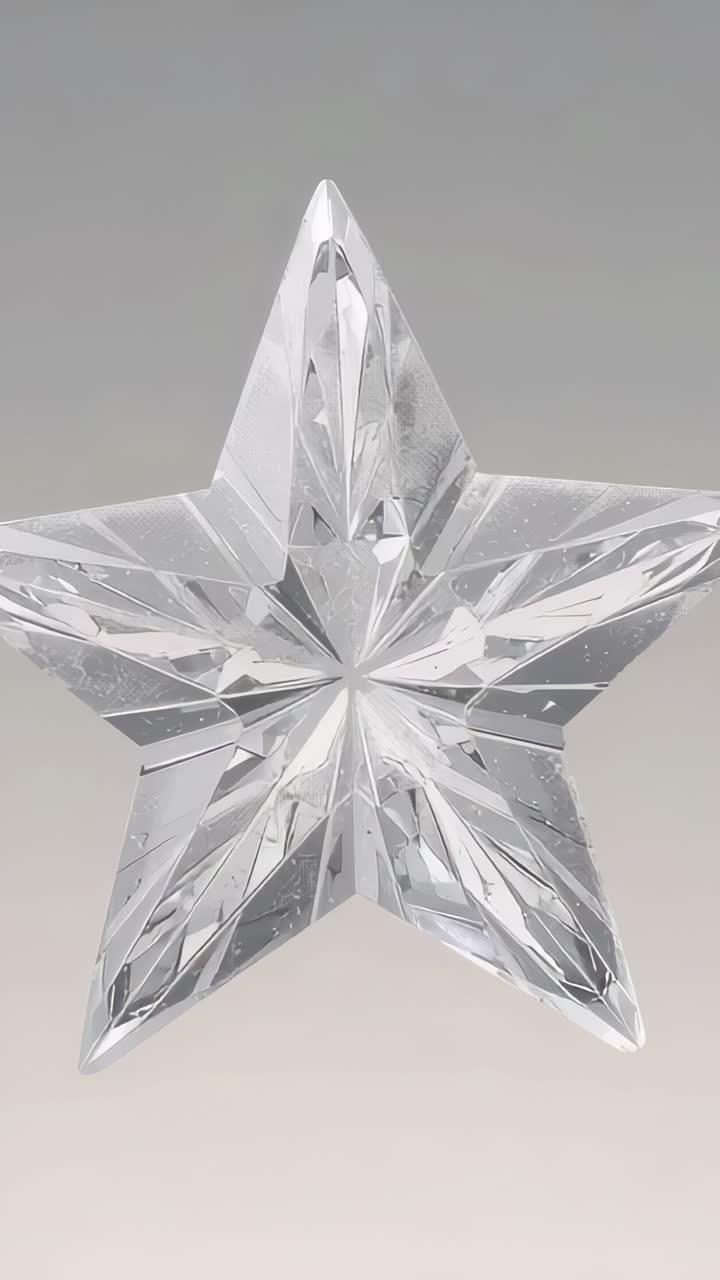 Vertical video: Light shift letting clear faceted star rotating on studio backdrop showing bubbles