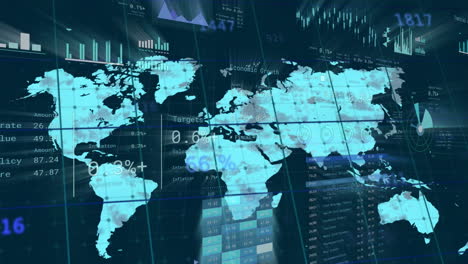 animation of financial data processing over world map