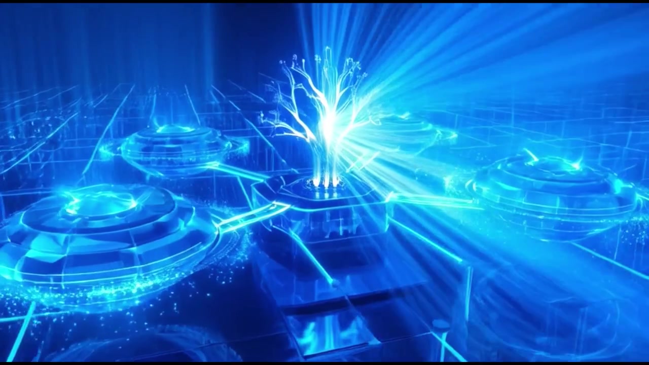 Digital Network Nodes Connecting to a Glowing Data Tree