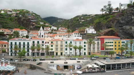 aerial at charming idyllic town of ponta do sol on coast of madeira