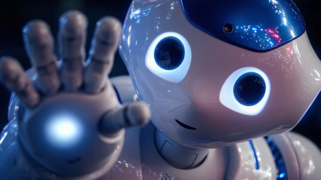 Un robot amichevole nel suo ambiente: Momenti di connessione accattivanti mentre il personaggio automatizzato esprime emozione e curiosità