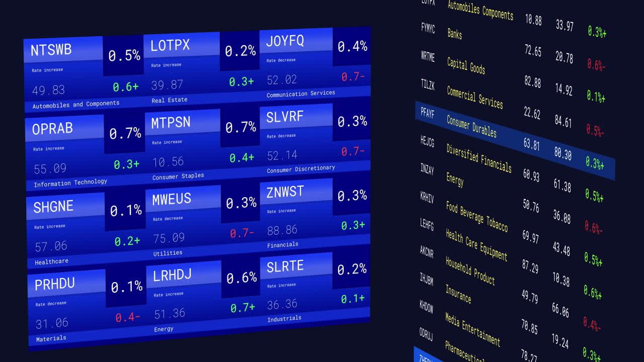 Animation of stock market data processing against black background