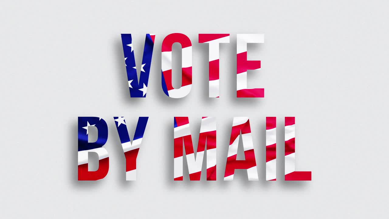 Vote by mail loop concept. American USA Flag shaped text Vote by mail on blue and gray background. 3d stop motion animation