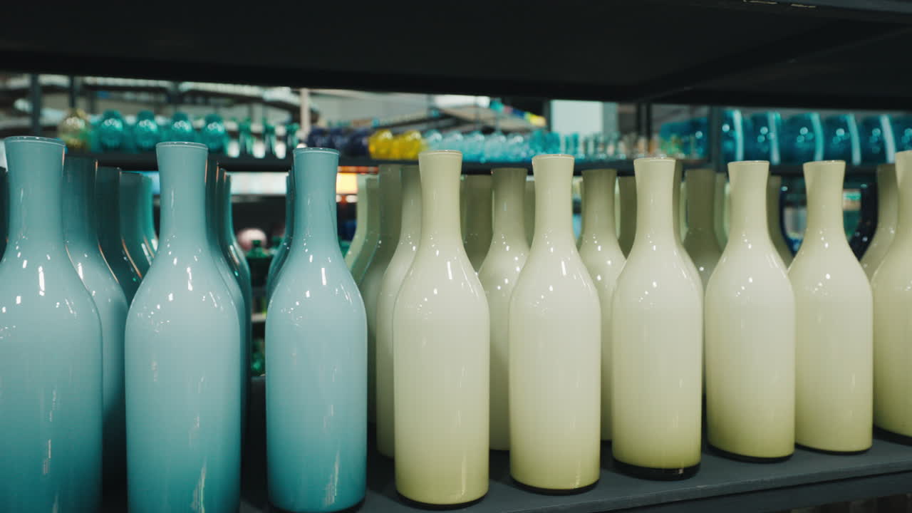 Stylish Glass Vases on Display Shelf