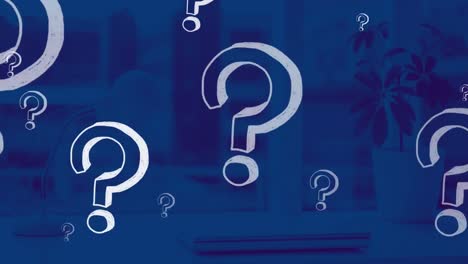 animación de signos de interrogación sobre la oficina