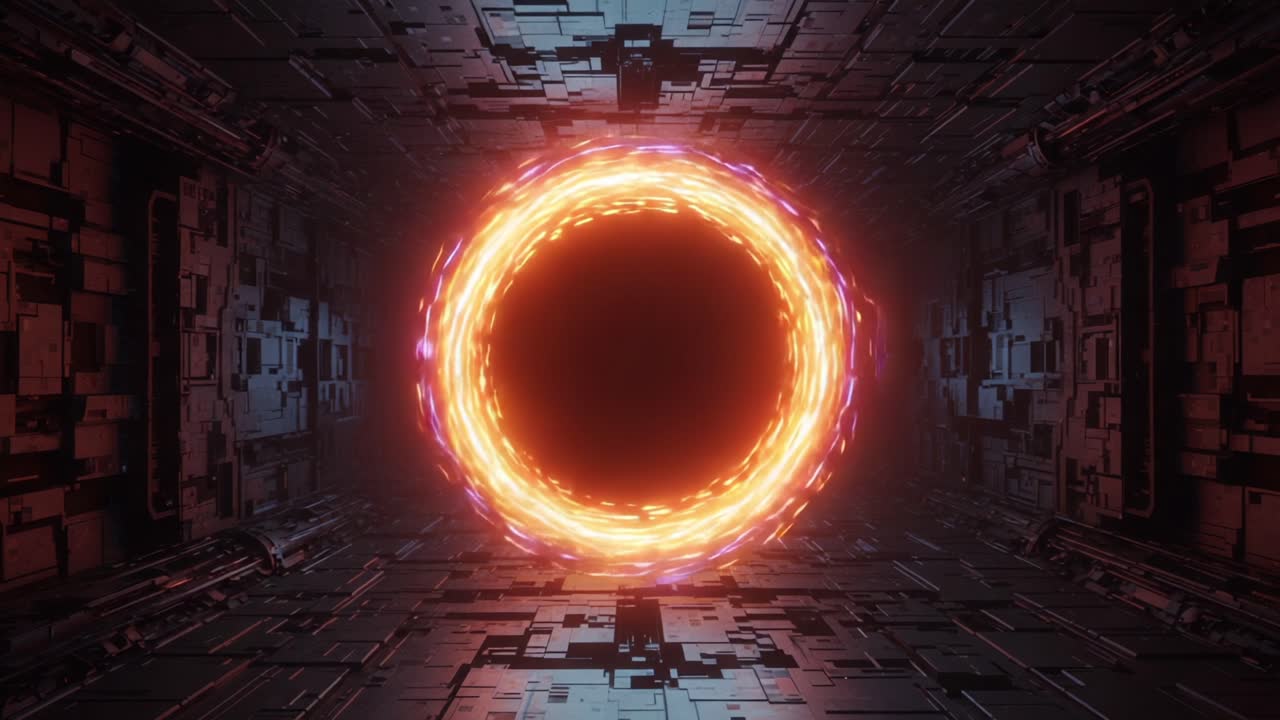 A Captivating Journey Through a Dynamic Portal: Exploring the Energetic Interaction of Light and Space in a Futuristic Environment