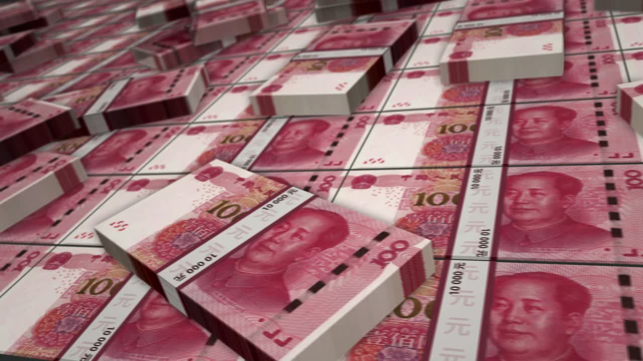 Hoạt hình lặp lại gói tiền giấy Nhân dân tệ Trung Quốc.