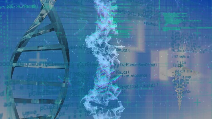 Animation of dna strand over data processing
