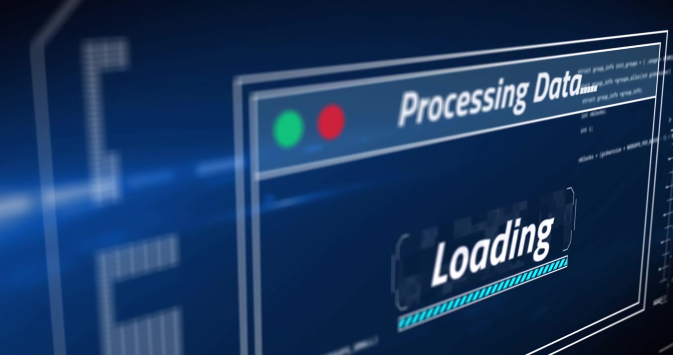 Animation of data processing on blue background