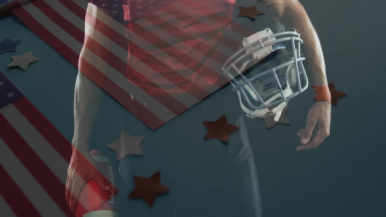 American football gear with flag and star decorations in animation style composition