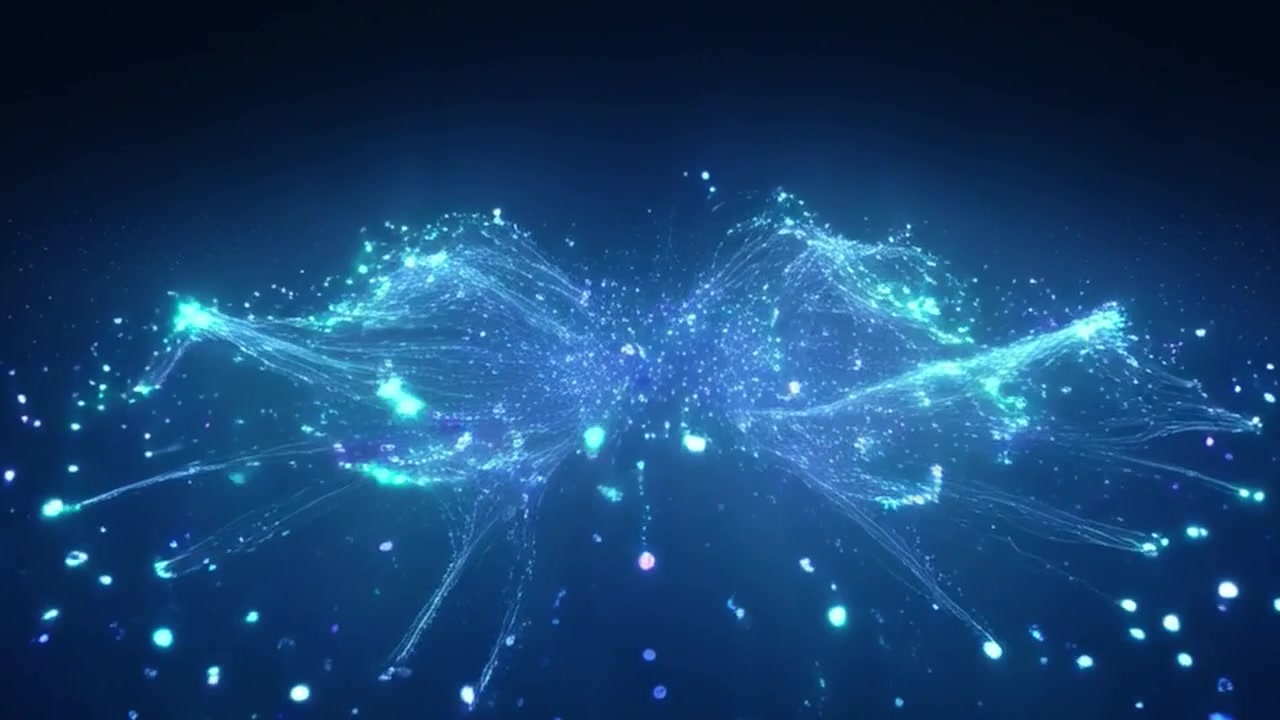 輝く蝶の形を形成する抽象的な青い光の粒子