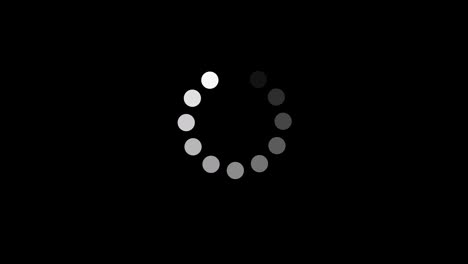 video 4k. carga de la barra circular en la pantalla negra. diseño en blanco y negro