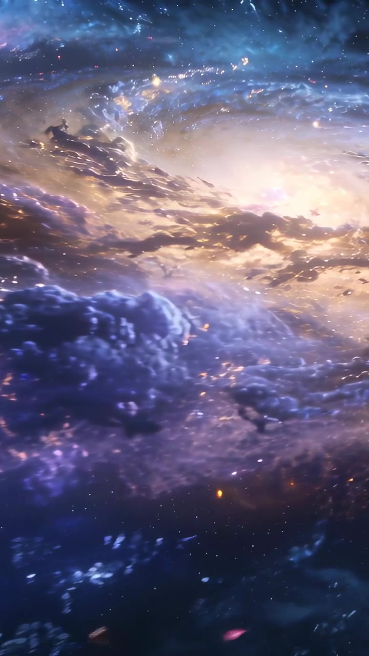 Vertical video: Camera panning revealing spiral galaxy core in outer space showing nebula and stars