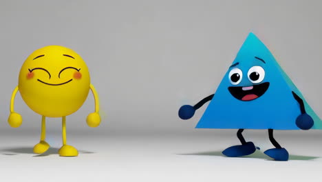 animated geometric shape characters: yellow circle and blue triangle