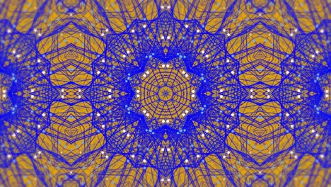 Digitale-Animation-Violetter-Kaleidoskopischer-Formen,-Die-Sich-In-Hypnotischer-Bewegung-Vor-Gelbem-Hintergrund-Bewegen