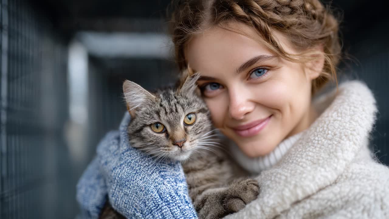 A Joyful Moment: A Woman Embraces Her Beloved Cat, Showcasing the Bond of Friendship and Companionship in a Heartwarming Display of Love