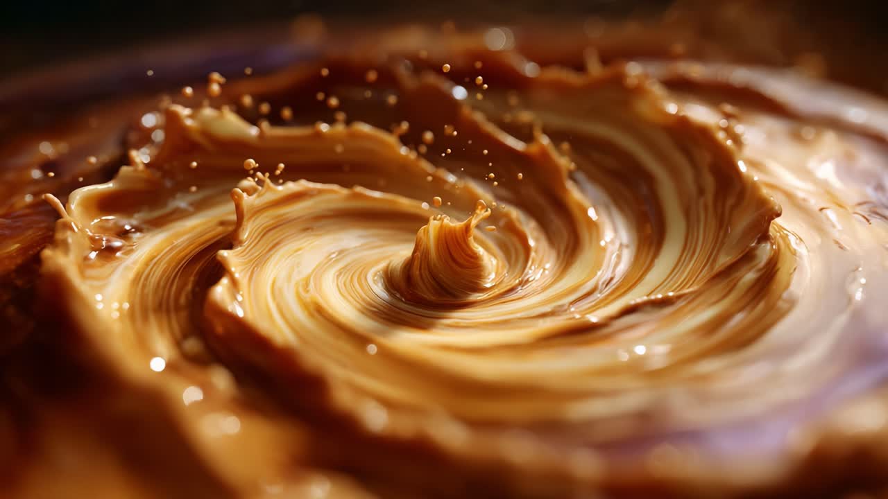 Remolinos de exquisitez: Primer plano texturizado de mantequilla de cacahuete cremosa en movimiento, que captura la lujosa suavidad y la irresistible cremosidad en su máximo esplendor