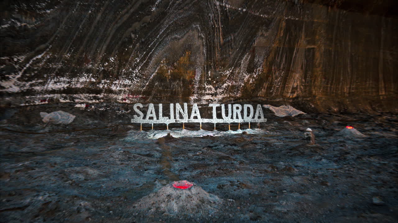 Salina Turda writing inside the Turda Salt Mine in Romania