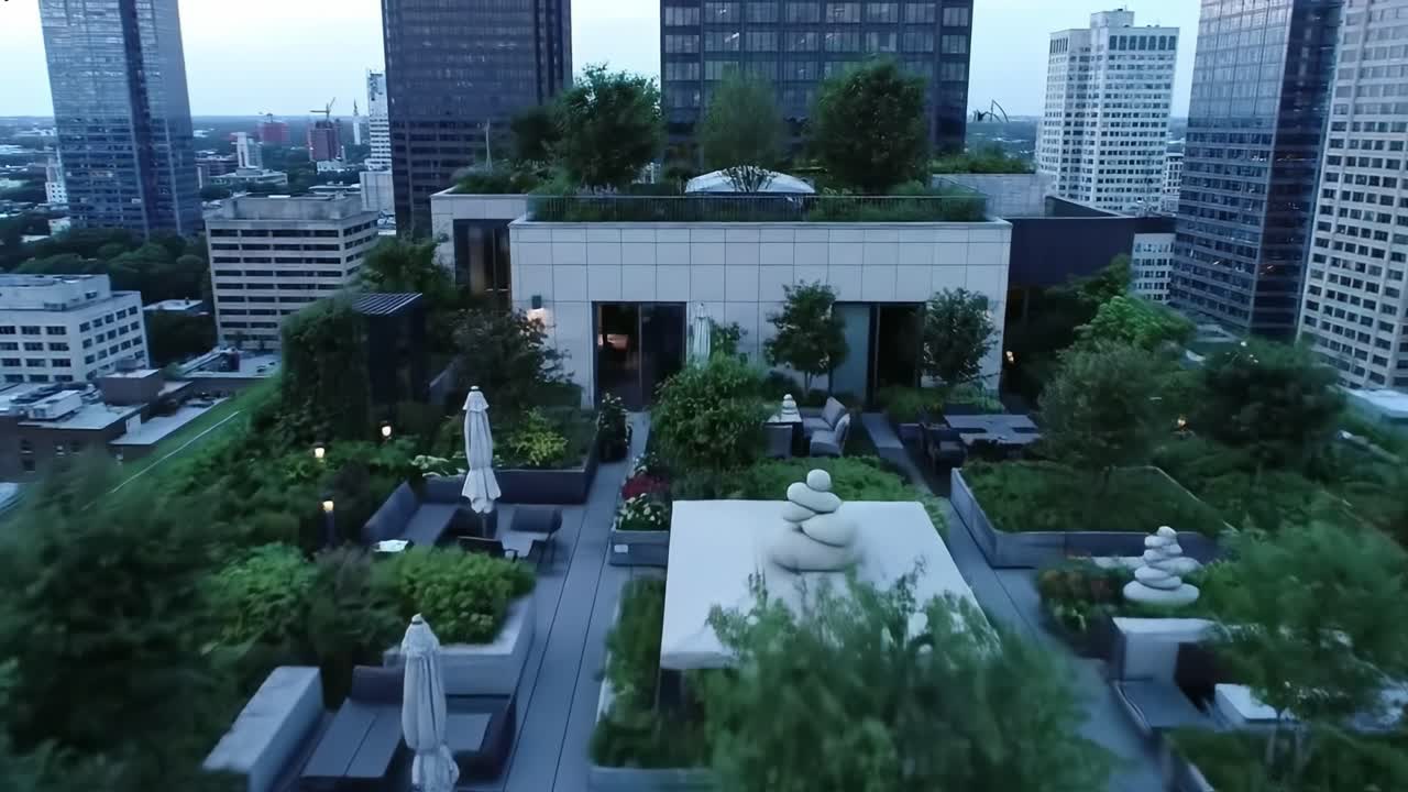 Stunning Rooftop Garden View of Urban Skyline