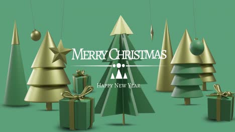 Animation-of-merry-christmas-text-over-christmas-decorations-on-green-background