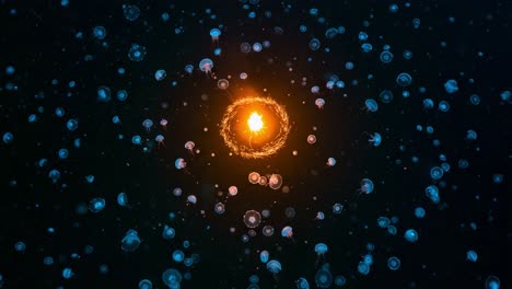 an enchanting cosmic dance: the mesmerizing encounter of radiant light and ethereal jellyfish floating in an otherworldly depth
