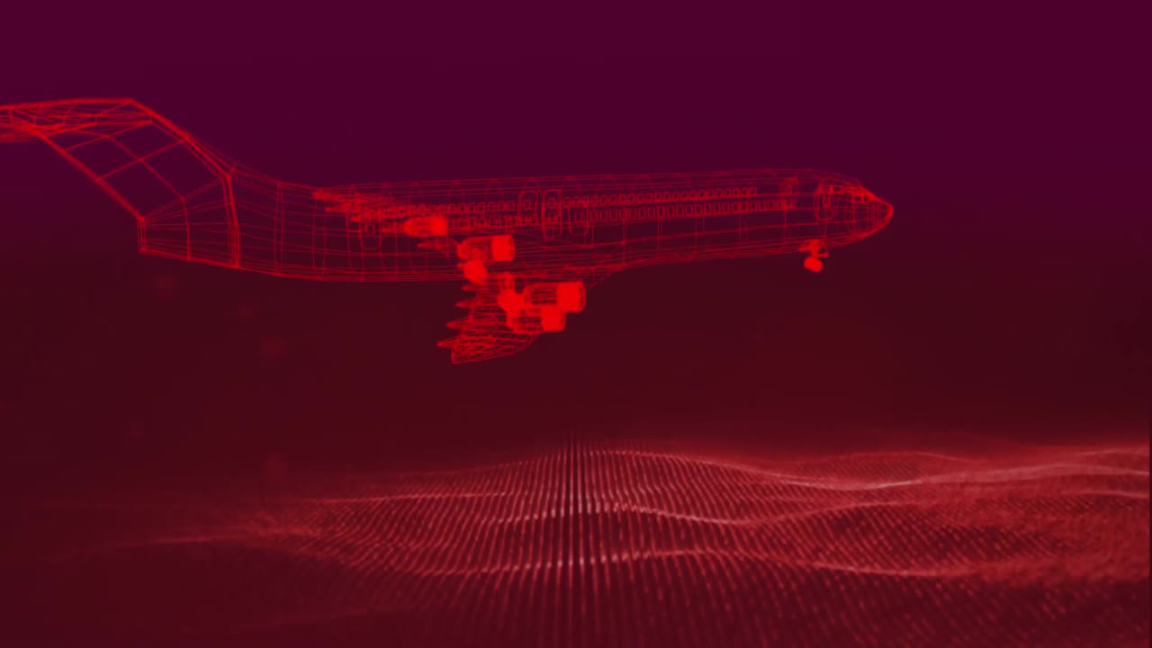 비행기 모델의 3d 기술 도면의 애니메이션