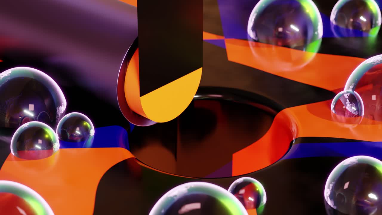 3D rendering loop of sharp blade smoothly cutting yellow substance near bubbles