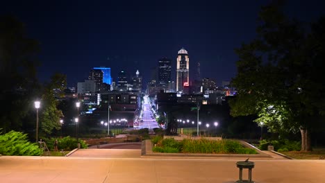 city night view of downtown des moines iowa
