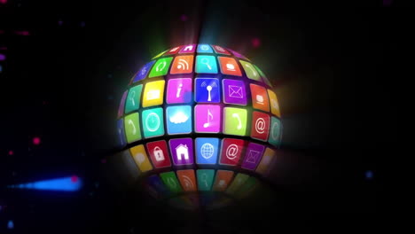 forming globe, colorful app icons representing digital communication