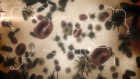 animación del procesamiento de datos sobre células de virus en fondo beige