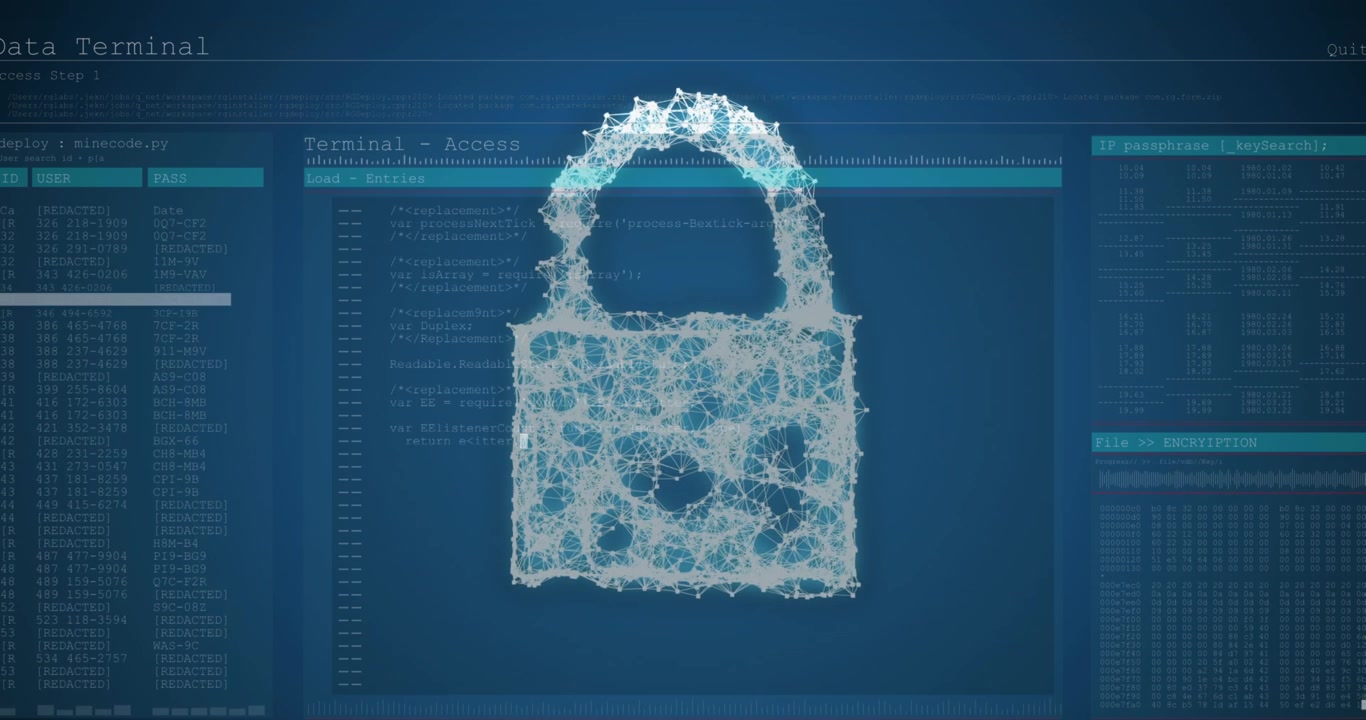 Animation of data processing over padlock