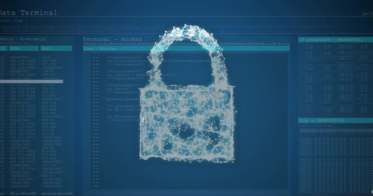 Animation of data processing over padlock