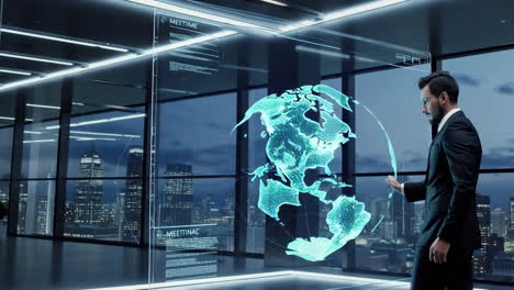 global business meeting in a modern office with interactive display