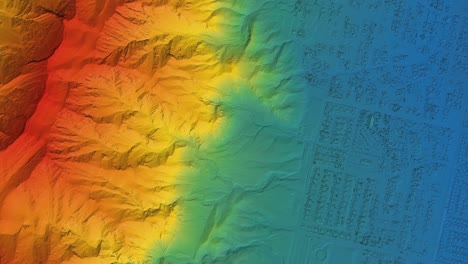 anmation of elevation model of a mountain next to the dense city area