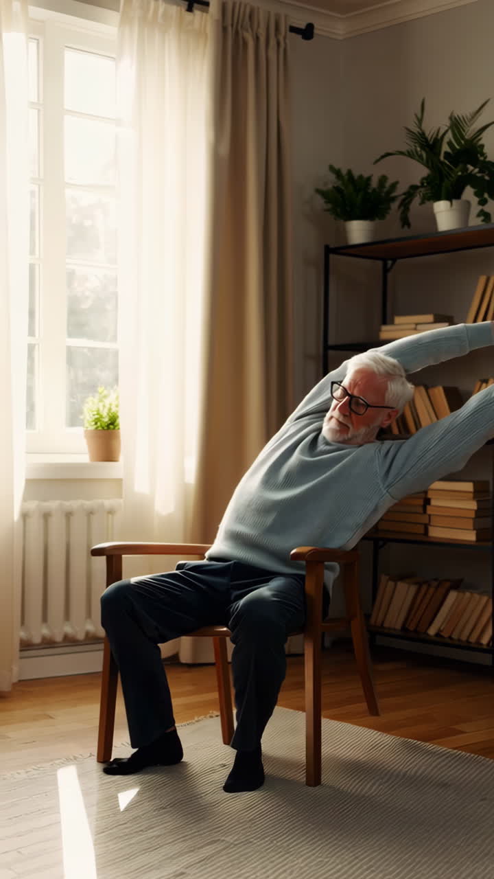 Senior Man Stretching in a Chair